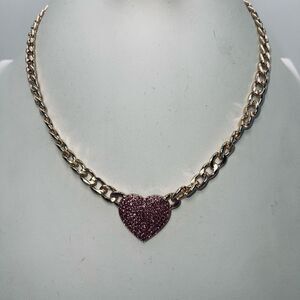 Gold‎ Tone Cuban Link Pin Crystal 18” Necklace